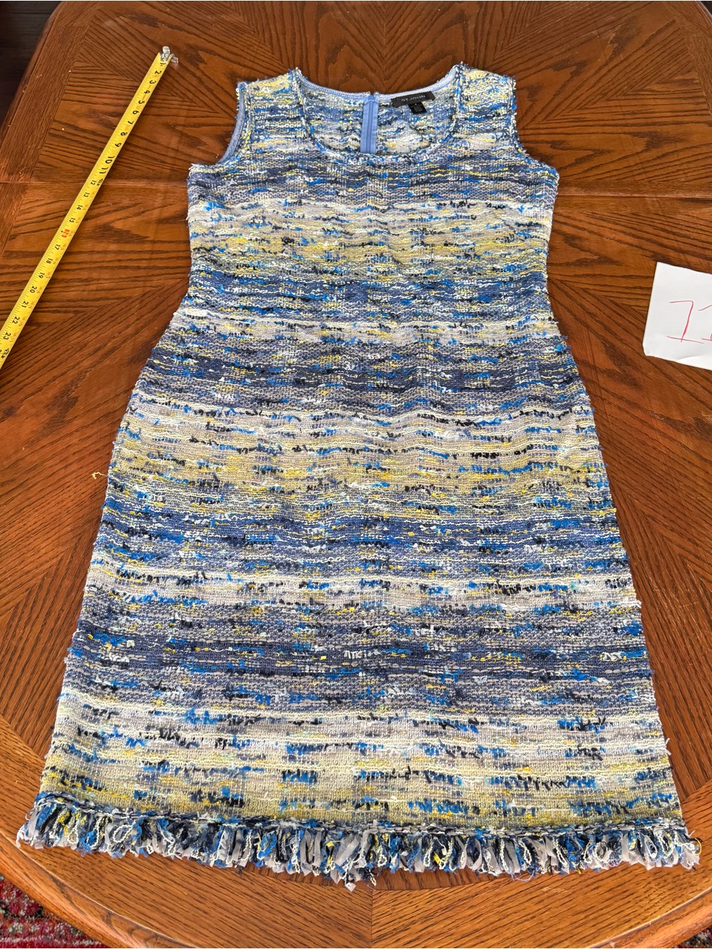 St.John Women's Tweed Blue Yellow White Gray Purple Dress Sz 12